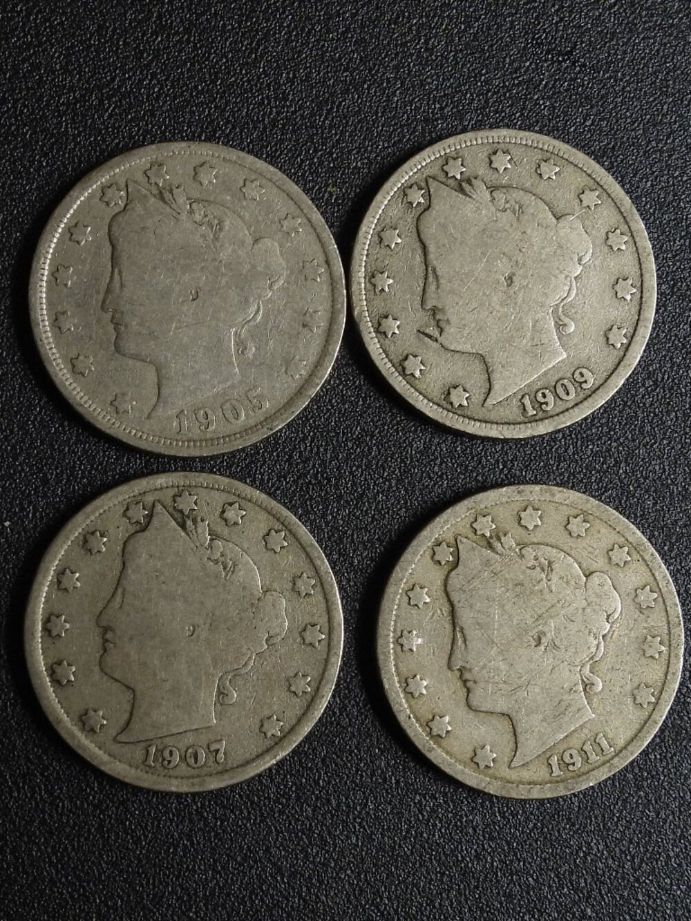 1905 1907 1909 1911 Liberty Head V Nickels set 1